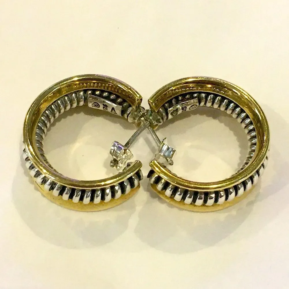 SILPADA Sterling Silver 925 Two Tone Hoop Earrings P0382 - Picture 7 of 16